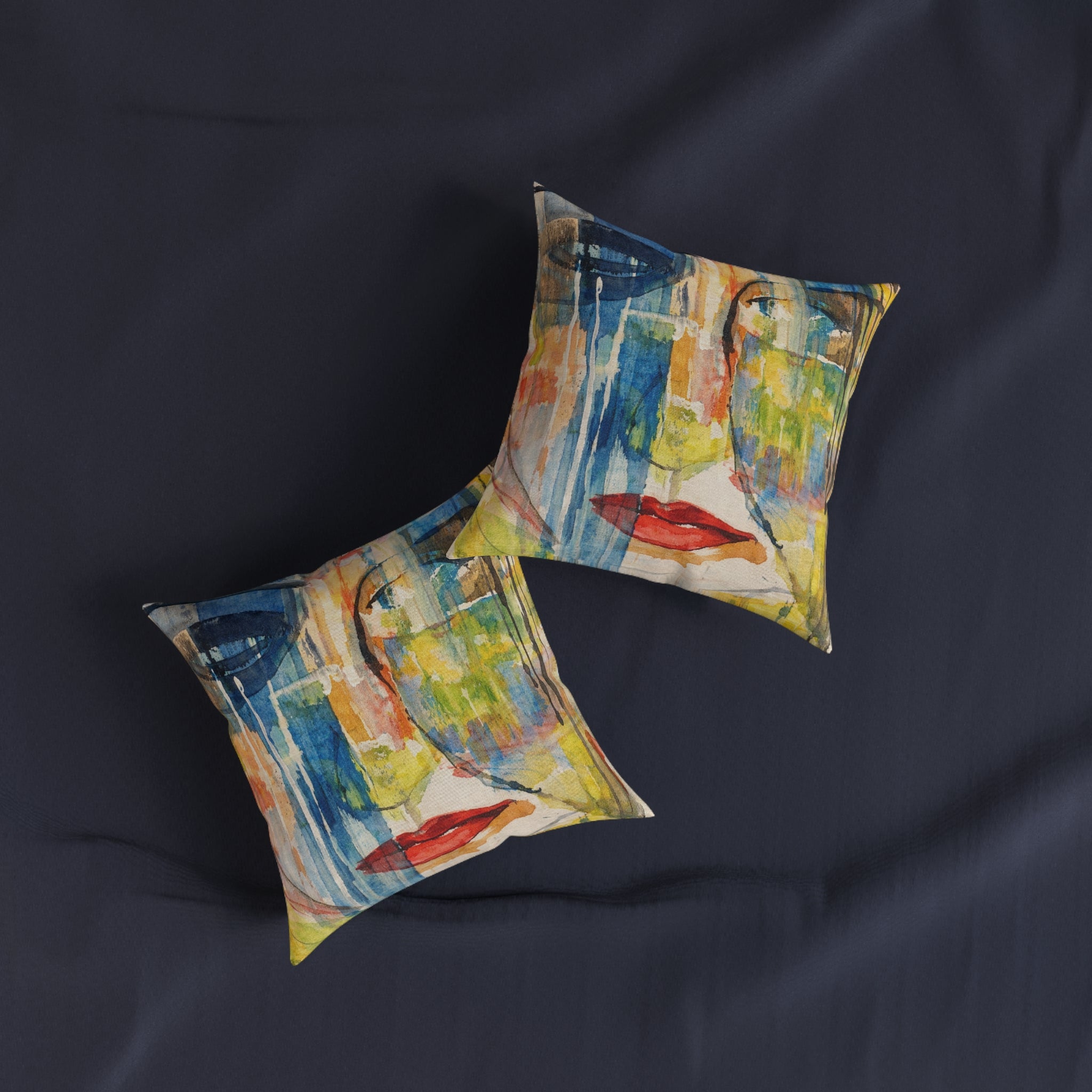 Silence in Motion — Abstract Watercolor Face Square Pillow