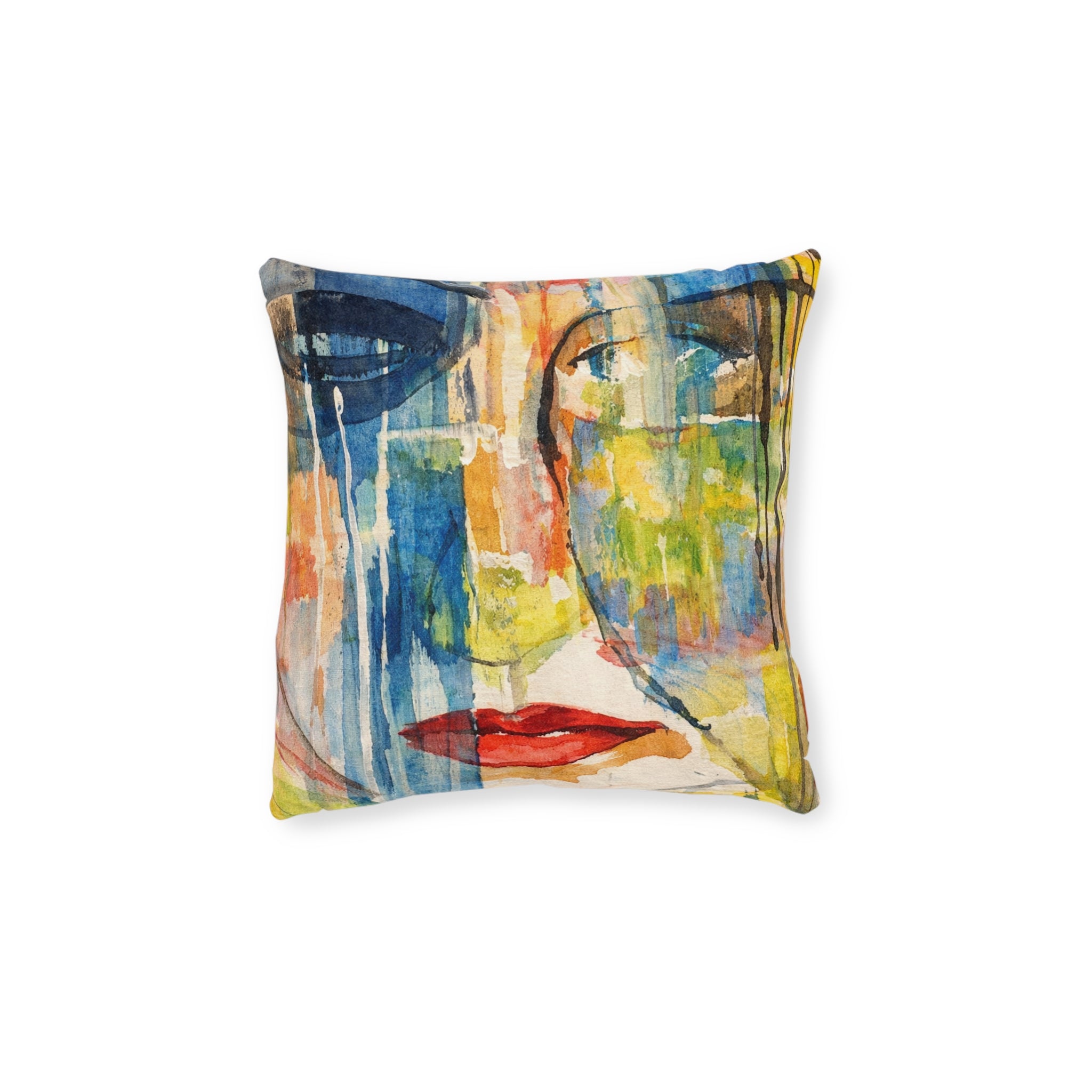 Silence in Motion — Abstract Watercolor Face Square Pillow