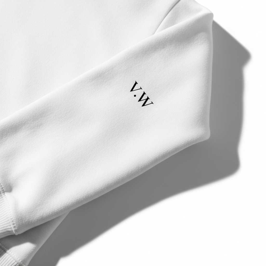 V.W initialer på vit ärm